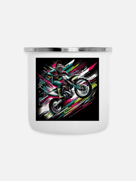 NeoStreak Motocross - Emaille-Tasse - Weiß