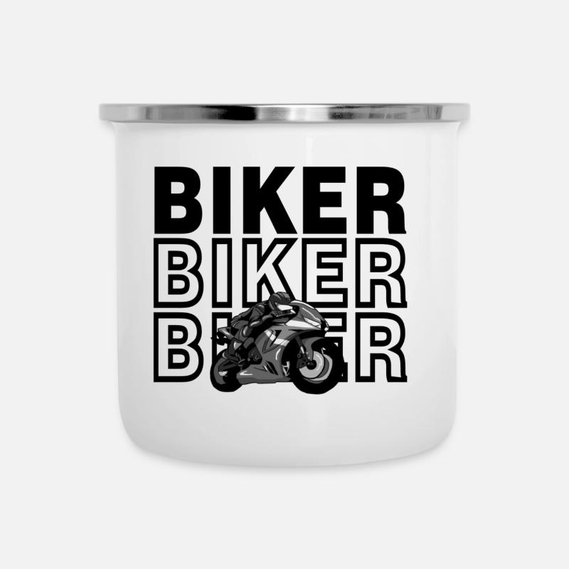 Sport Biker (Black and White) - Tasse émaillée - blanc