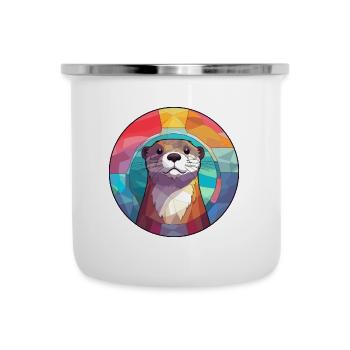 Loutre vitrail coloré dessin animé Kawaii Animal - Tasse émaillée - blanc - Devant