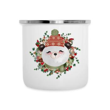 Petit ours panda en couronne de mélèze pour Noël - Tasse émaillée - blanc - Devant