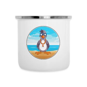 Jay Cartoon Yoga Strand Sommer Illustration - Emaille-Tasse - Weiß - Vorne