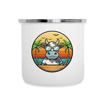 Kuh Lustige Cartoon Sommer Strand Sonnenbrille Aufkleber - Emaille-Tasse - Weiß - Vorne