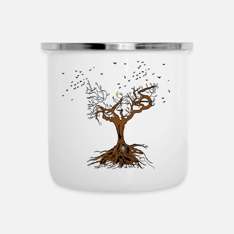 Lebensbaum - Emaille-Tasse - Weiß