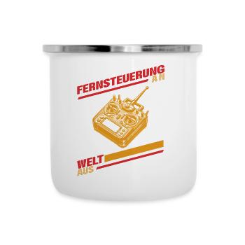Fernsteuerung an, Welt aus - Emaille-Tasse - Weiß - Vorne