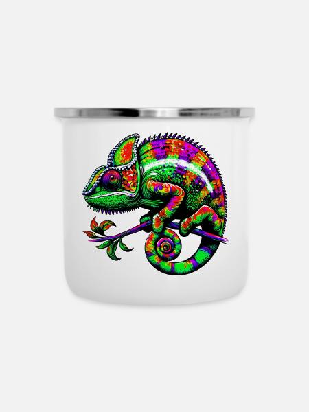 Chamäleon - Emaille-Tasse - Weiß