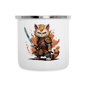 Chat Samouraï - Anime Warrior Cat - Tasse émaillée - blanc - Devant