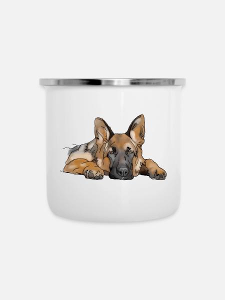 Schäferhund - Emaille-Tasse - Weiß