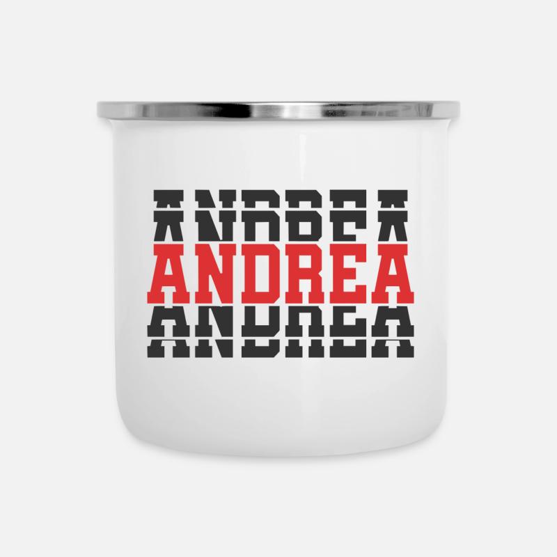 T-Shirt Andrea T-Shirt Geschenkidee gestapelter Text - Emaille-Tasse - Weiß