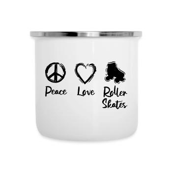 Frieden Liebe Rollschuhlaufen - Emaille-Tasse - Weiß - Vorne