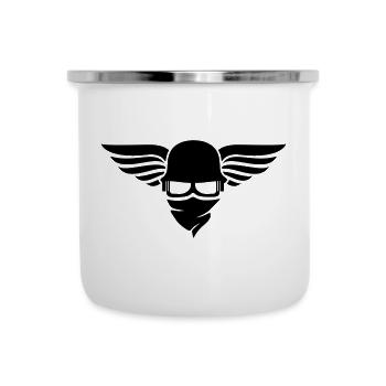 Casque de moto avec aile, casque de motard et lunettes de motard - Tasse émaillée - blanc - Devant