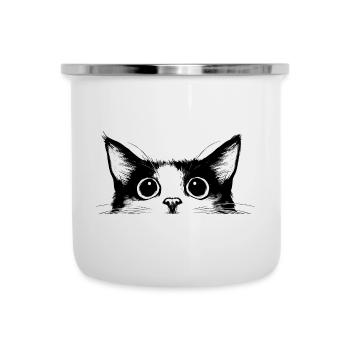Cat Cat Head Black White Drawn Cartoon - Camper Mug - white - Front