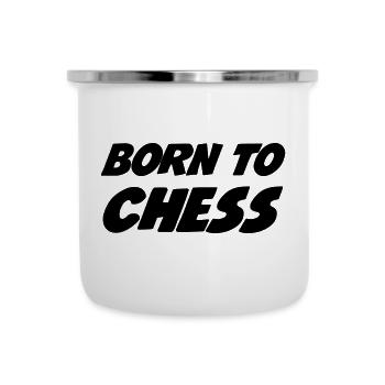 chess / schack / schackspelare / spel - Emaljmugg - vit - Fram