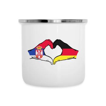 Serbien Deutschland Flagge Hände Herzform - Emaille-Tasse - Weiß - Vorne