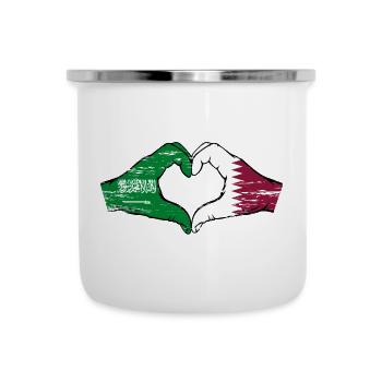 Saudi Arabia Qatar flag hands heart shape used - Camper Mug - white - Front