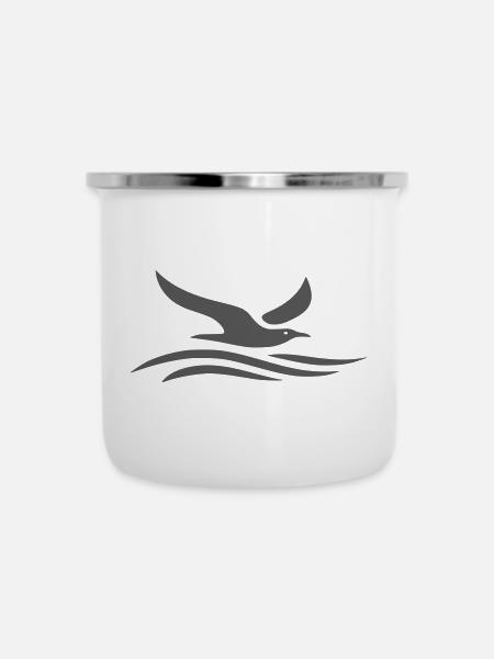 Möwe über dem Meer - Emaille-Tasse - Weiß