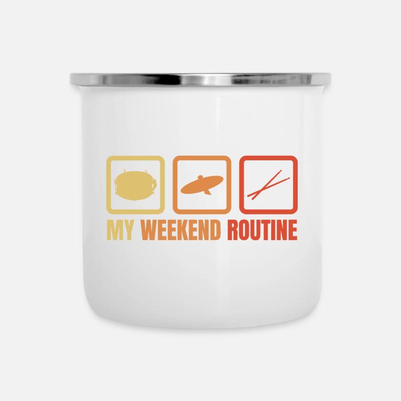 Meine Wochenendroutine - Emaille-Tasse - Weiß