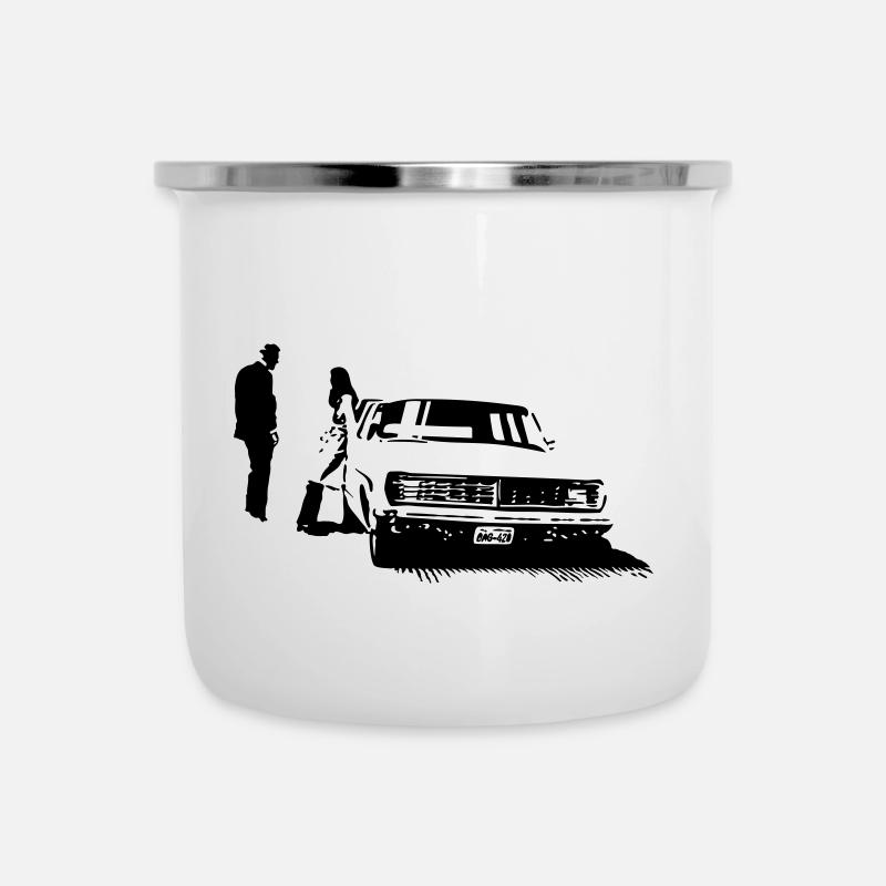 Mann, Frau und Auto - Emaille-Tasse - Weiß