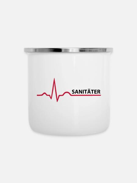 Sanitäter Schrifzug - Emaille-Tasse - Weiß