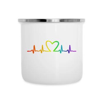 LGBT Regenbogen Herzschlag - Emaille-Tasse - Weiß - Vorne