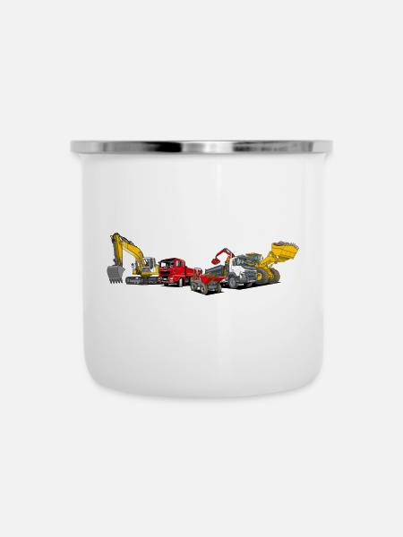 Baumaschinen Fuhrpark - Emaille-Tasse - Weiß