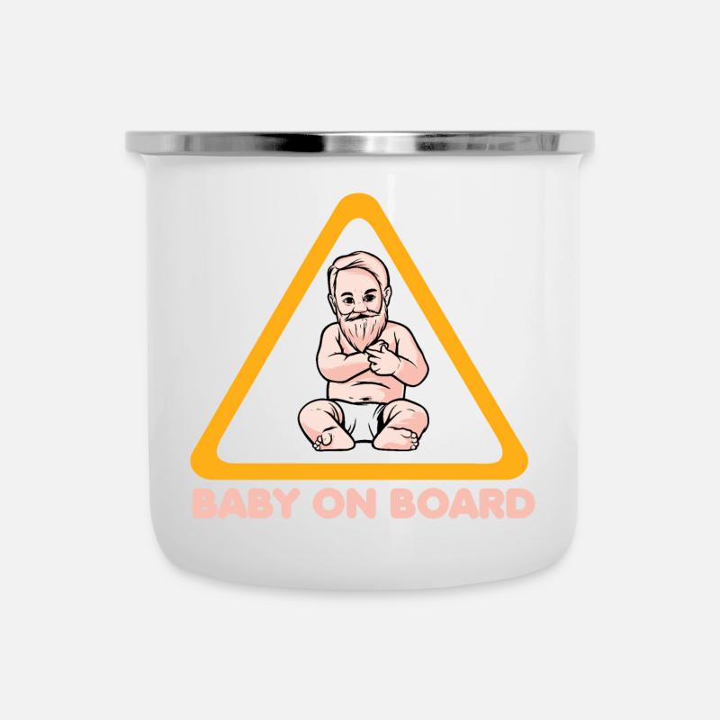 Panneau d’avertissement bébé à bord avec illustration de bébé - Tasse émaillée - blanc