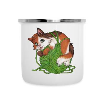 Mietze Mietzekatze, Katze Wolle Geschenk Stricken - Emaille-Tasse - Weiß - Vorne