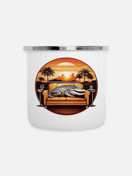 Alligator auf Sofa - Emaille-Tasse - Weiß