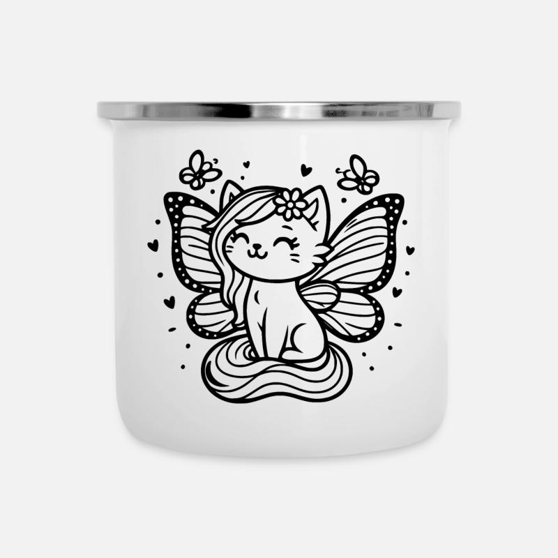 Chat ailé (noir) - Tasse émaillée - blanc