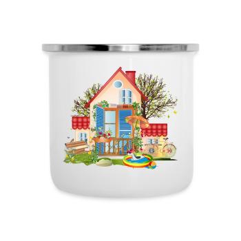 Traumhaus zum verlieben - Villa mit großem Garten - Emaille-Tasse - Weiß - Vorne