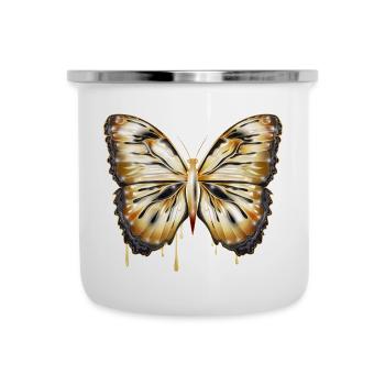 hand-drawn gold shiny butterfly - Camper Mug - white - Front