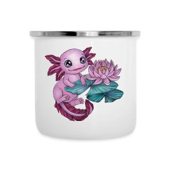 Niedliches Axolotl mit Seerose Blume Frühling Kind - Emaille-Tasse - Weiß - Vorne