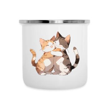 Katzen Liebe Umarmung Kuscheln Herz Süß Niedlich - Emaille-Tasse - Weiß - Vorne