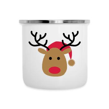 Lustiges Design von einem Elch zu Weihnachten - Emaille-Tasse - Weiß - Vorne