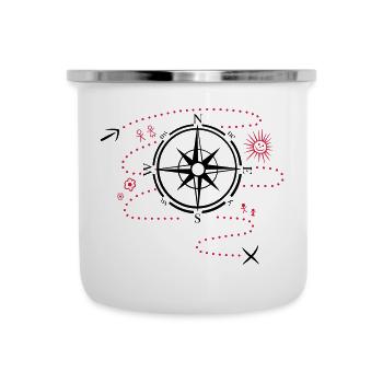 Kompass, Wandern, Wanderkarte, Hiking - Emaille-Tasse - Weiß - Vorne