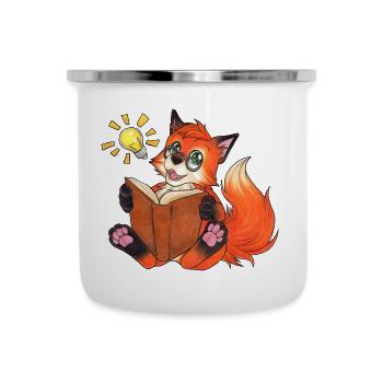 Sei Schlau, Niedlicher Fuchs mit Buch für Nerds - Emaille-Tasse - Weiß - Vorne