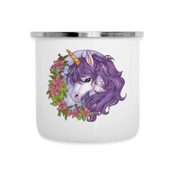 Niedliches Einhorn mit Blumen Geschenk Mädchen - Emaille-Tasse - Weiß - Vorne