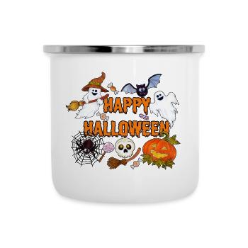 Happy Halloween Gespenster Spinnen und Kürbisse - Emaille-Tasse - Weiß - Vorne