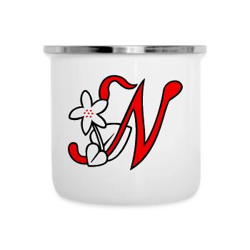 Buchstabe, Initiale, Blume - Emaille-Tasse - Weiß - Vorne