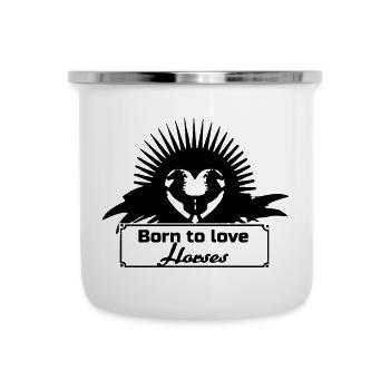 Born to love Horses Geschenk - Emaille-Tasse - Weiß - Vorne