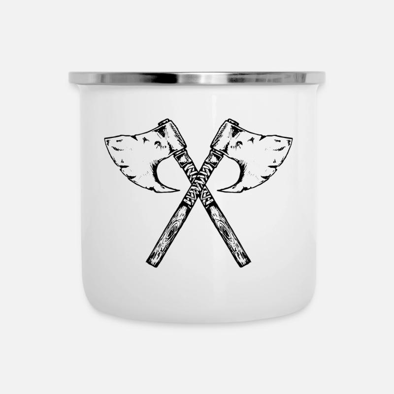 Wikinger Axt, gezeichneter Gruß - Emaille-Tasse - Weiß