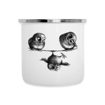 Trois hiboux - Liberté et plaisir - Tasse émaillée - blanc - Devant