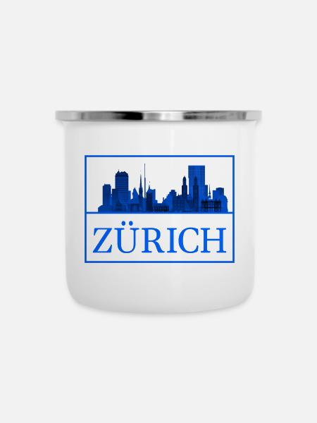 Zürich Skyline Blau Silhouette - Emaille-Tasse - Weiß
