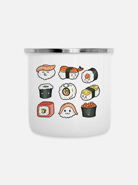 Lustige Manga Style Sushi Geschenkidee Japan - Emaille-Tasse - Weiß