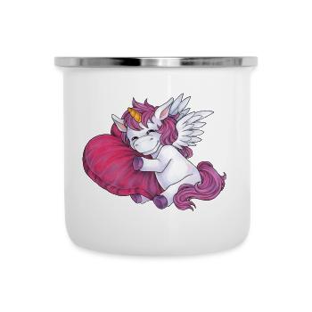 Schlafendes Einhorn Herz Kissen Einhornliebhaber - Emaille-Tasse - Weiß - Vorne