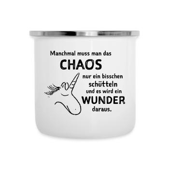 lustiger Spruch witzige Sprüche Chaos schütteln  - Emaille-Tasse - Weiß - Vorne