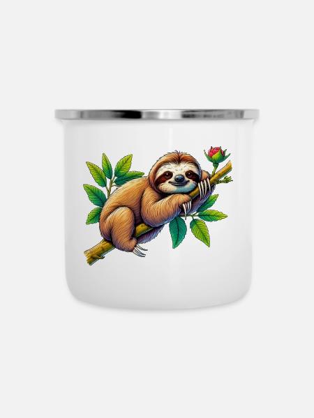 Faultier - Emaille-Tasse - Weiß