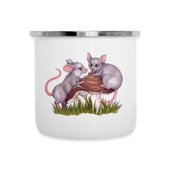 Niedliche Mäuse auf Pilz Steinpilz Naturliebhaber - Emaille-Tasse - Weiß - Vorne