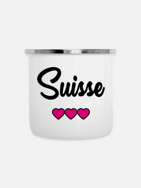 SCHWEIZ - Emaille-Tasse - Weiß