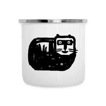 Schwarzweiße Katze Kontrastdesign - Emaille-Tasse - Weiß - Vorne