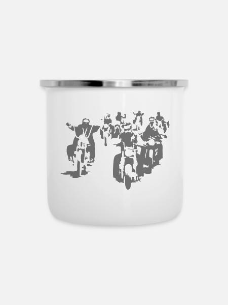 Biker - Emaille-Tasse - Weiß